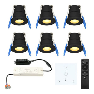 HOFTRONIC 6er Set Milano LED Mini Einbaustrahler mit Trafo und Wanddimmer - 12 Volt 3 Watt 200 Lumen - Dimmbar - Flach 34mm - 2700K - IP65 wasserdicht