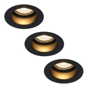 HOFTRONIC 3er Set Mari LED Einbaustrahler - 4W 345lm - 2700K warmweiß - GU10 - Dimmbar - Rund - IP65 Wasserdicht - Schwarz - Blendfrei