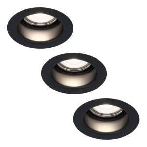 HOFTRONIC 3er Set Mari LED Einbaustrahler - 4W 345lm - 6500K tageslichtweiß - GU10 - Dimmbar - Rund - IP64 Wasserdicht - Schwarz - Blendfrei