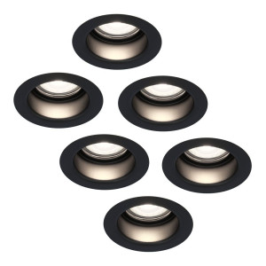 HOFTRONIC 6er Set Mari LED Einbaustrahler - 4W 345lm - 6500K tageslichtweiß - GU10 - Dimmbar - Rund - IP64 Wasserdicht - Schwarz - Blendfrei