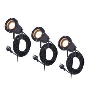 HOFTRONIC Set van 3 Sydney LED prikspots - GU10 4 Watt 345 lumen - Dimbaar - Kantelbaar - 2700K warm wit - IP65 Waterdicht - 1.5m kabel met EU-stekker