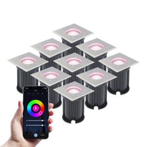 V-TAC 9er Set Smart Bodeneinbaustrahlern außen - Quadratisch - 5,5 W 345 lm - RGBWW - Wifi + Bluetooth - Steuerbar über App - IP65 - Google Home,