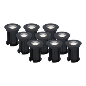 HOFTRONIC Set van 9 Maisy LED Grondspots Rond - Dimbaar - GU10 - 6500K daglicht wit - 4 Watt 345 Lumen - Rond - Ø12cm - Tuinspot - Oprit - Zwart -