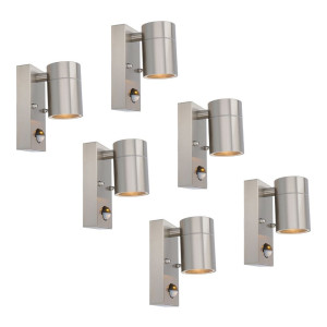 HOFTRONIC 6er Set Mason LED Wandleuchten - 2700K Warm weiß - Bewegungsmelder und Dämmerungsschalter - Edelstahl - IP44 Waterproof - Wandspot für innen