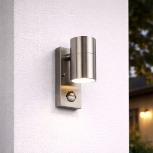 HOFTRONIC Mason wandlamp - 4000K neutraal wit - Bewegingsmelder en schemerschakelaar - IP44 spatwaterdicht - Spotlight voor binnen en buiten - RVS
