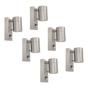HOFTRONIC 6er Set Mason LED Wandleuchten - 4000K neutralweiß - Bewegungsmelder und Dämmerungsschalter - Edelstahl - IP44 Wasserdicht - Wandspot für