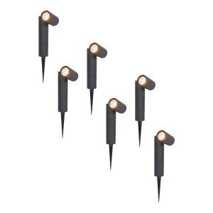 HOFTRONIC Set van 6 Pinero LED prikspots - GU10 4 Watt 345 lumen - Dimbaar - Kantelbaar - 2700K warm wit - IP65 Waterdicht - Zwart - Tuinspots