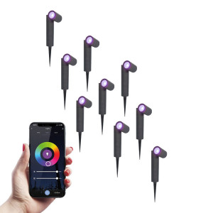 HOFTRONIC SMART Set van 9 Pinero  - Smart LED Prikspot - IP65 waterdicht - 5,5 Watt 345 Lumen - RGBWW - GU10 - Wifi + Bluetooth - IP65 Waterdicht -