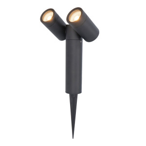HOFTRONIC Pinero Doppel LED Gartenstrahler mit Erdspieß - GU10 8 watt 690 lumen - Dimmbar - Schwenkbar - 2700K warmweiß - IP65 Wasserdicht - Schwarz-