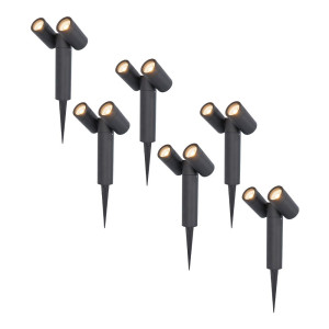 HOFTRONIC 6er Set Pinero Doppel LED Gartenstrahler mit Erdspieß - GU10 8 watt 690 lumen - Dimmbar - Schwenkbar - 2700K warmweiß - IP65 Wasserdicht -