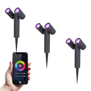 HOFTRONIC SMART Set van 3 Pinero  - Dubel Smart LED Prikspot - IP65 waterdicht - 11 Watt 690 Lumen - RGBWW - GU10 - Wifi + Bluetooth - IP65 Waterdicht