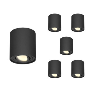 HOFTRONIC 6er Set Ray LED Deckenspot - Rund - Dimmbar - Schwenkbar - 4 Watt 345lm - 2700K warmweiß - GU10 Fassung - Aufbaustrahler - IP20 Innen -