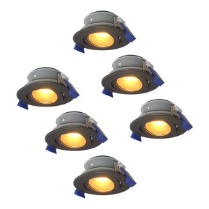 HOFTRONIC Set van 6 Lima LED inbouwspots - 4 Watt 345 lumen - 2700K Warm wit - GU10 - Dimbaar - Rond - Kantelbaar - IP65 Waterdicht - Zwart - Voor