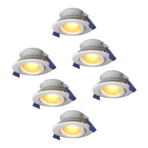 HOFTRONIC 6er Set Lima LED Einbaustrahler - 4W 345lm - 2700K warmweiß - GU10 - Dimmbar - Rund - Schwenkbar - IP65 Wasserdicht - Weiß - Für Bad, Innen