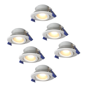 HOFTRONIC Set van 6 Lima LED inbouwspots - 4 Watt 345 Lumen - 4000K neutraal wit - GU10 - Dimbaar - Rond - Kantelbaar - IP65 Waterdicht - Wit - Voor