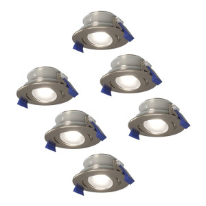 HOFTRONIC 6er Set Lima LED Einbaustrahler - 4W 345lm - 6500K tageslichtweiß - GU10 - Dimmbar - Rund - Schwenkbar - IP65 Wasserdicht - Edelstahl - Für