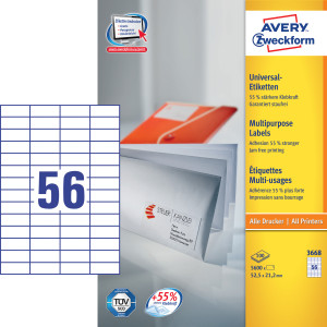 Avery 3668 Etiketter   52,5x21,2 Mm   5600 Stk.