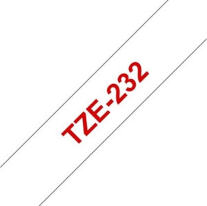 Brother Tze-232 Labeltape 12mm, Rød På Hvid