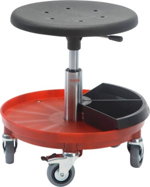 Global Montørstol, Sort/rød, Pu, 37-50cm, Værktøjsbakke