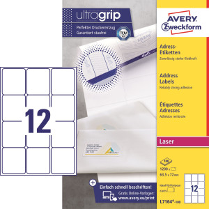 Avery L7164 Etiketter   63,5x72 Mm   1200 Stk.