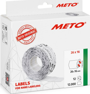 Meto Pristiketter Perm.   26x16 Mm   Hvid   12 Rl.