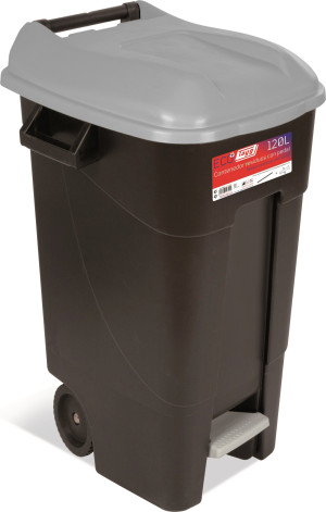Tayg Affaldsbeholder Med Låg, 120 Liter, Sort/grå