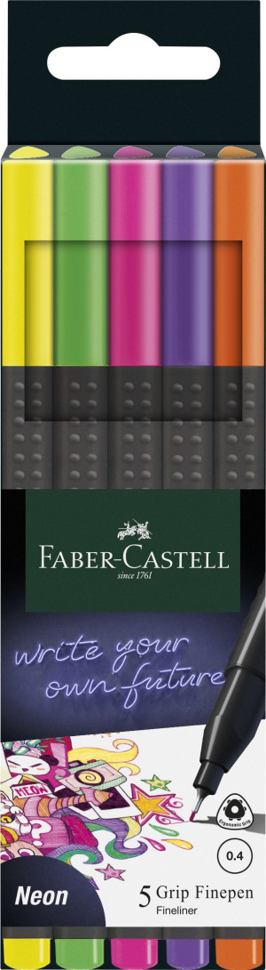 Faber-Castell Grip Fineliner   5 Neonfarver