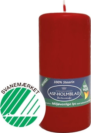 ASP-Holmblad Bloklys, Eco, Stearin, 5,8x13 Cm, Mørkerød