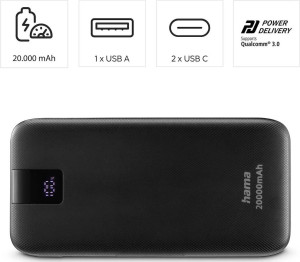 Hama Powerbank Pd 20000mah, Sort