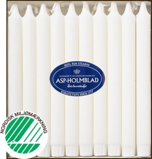 ASP-Holmblad Kronelys, Ren Stearin, 24 Cm, 20 Stk., Hvid