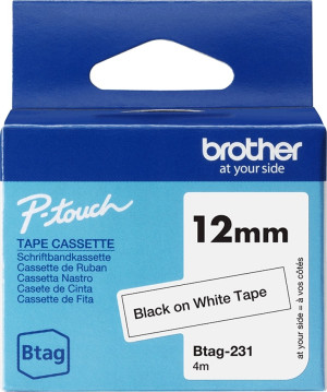 Brother Btag-231 Labeltape, 12mm, Sort På Hvid
