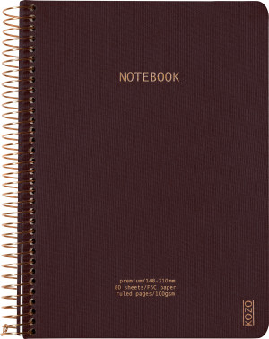 Kozo Premium Notesbog   A5   Linjeret   Coffee