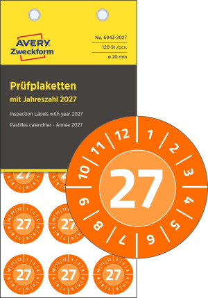 Avery 6943-2027 Inspektionsetiket Ø20mm   120 Stk.