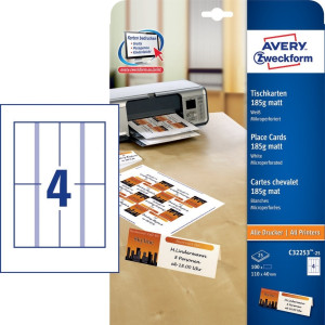 Avery C32253 Bordkort   110x40 Mm   100 Stk.