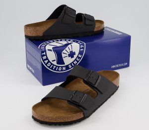 BIRKENSTOCK Men's Black Arizona Two Strap Sandals, Size: 10.5