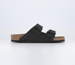 Birkenstock Arizona Mens Black Leather Two Strap Sandals, Size: 8
