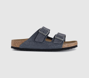 Birkenstock Mens Arizona Two Strap Sandals Charcoal Suede Grey, 8