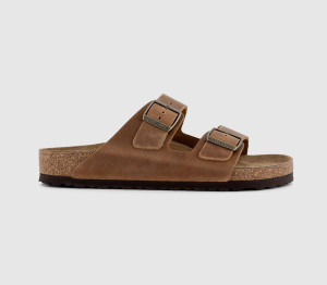 Birkenstock Mens Arizona Two Strap Sandals Oiled Cognac Brown, 7.5