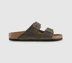 Birkenstock Mens Arizona Two Strap Sandals Faded Khaki Oiled Leather Green, 7