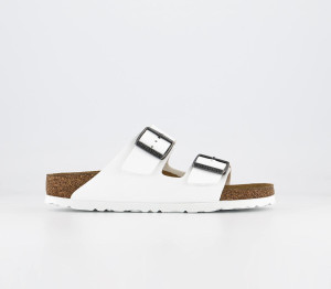 BIRKENSTOCK Girls White & Brown Birko Flor Plain Arizona Two Strap Sandals, Size: 4