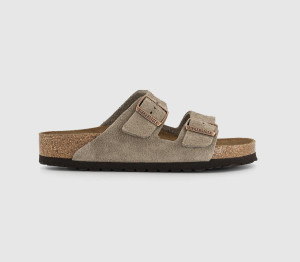 Birkenstock Womens Arizona Two Strap Sandals Taupe Soft Footbed Grey, 3