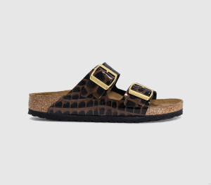 Birkenstock Womens Arizona Two Strap Sandals Animal Emboss Black, 8
