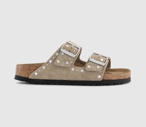 Birkenstock Womens Arizona Two Strap Sandals Taupe Rivet Natural, 5