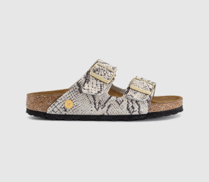 Birkenstock Womens Arizona Two Strap Sandals Snake Oyster Natural, 5