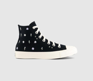 Converse Womens All Star Hi Trainers Black Embroidered Flowers, 4.5