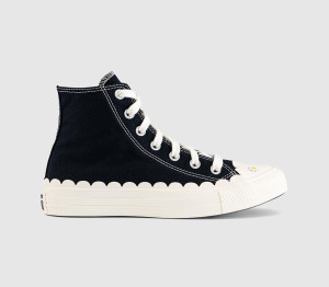Converse Womens All Star Hi Trainers Black Egret Daisy Scalloped Edge, 7