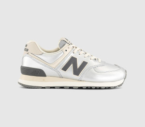 New Balance Girls 574 Trainers Metallic Silver In Multi, 5.5