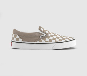 Vans Womens Classic Slip On Trainers Checkerboard Mushroom Multi, 4