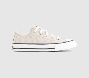 Converse Kids All Star Low Youth Trainers Classic Ecru Vintage White Stud Natural, 1 youth