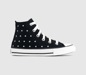 Converse Kids All Star Hi Mid Sizes Trainers Black Vintage White Stud, 2